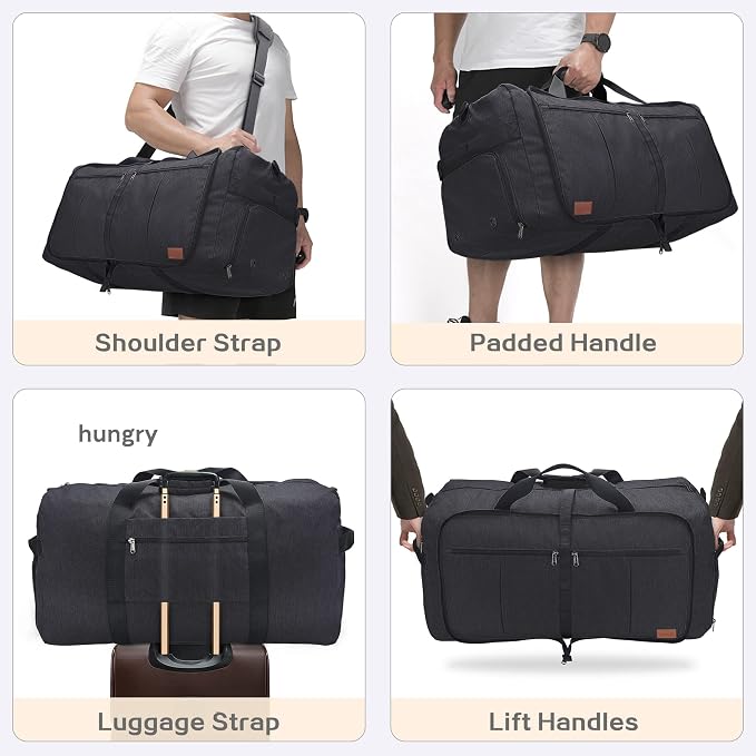 100L EXTRA LARGE Foldable Waterproof Travel Duffle Bag for Men Women | with Shoe Compartment, Black, 32“ Duffel for Weekender Gym Sport, Tear Resistant, Polyester - Image 6