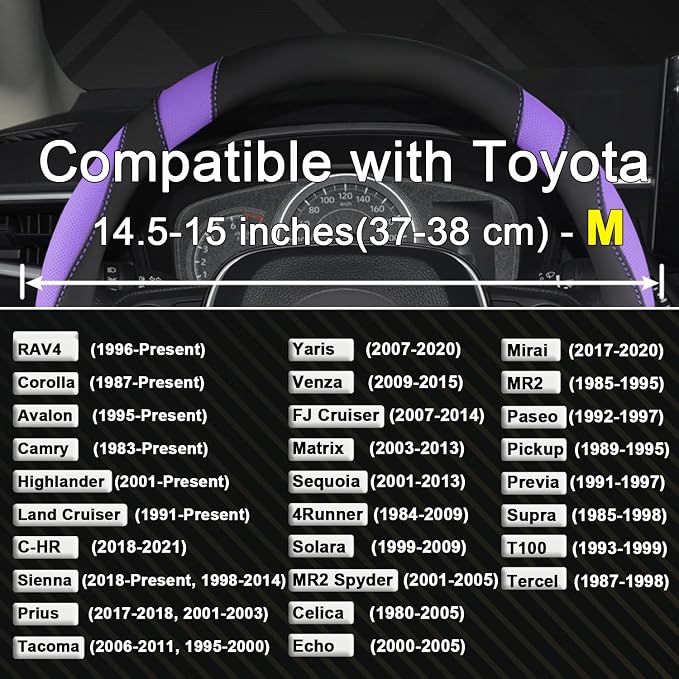 West Llama Customized Auto Car Steering Wheel Cover for Toyota Rav4 Corolla Camry Highlander (Black+Purple-Standard Size) - Image 2