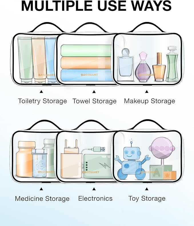 BAGSMART Clear Toiletry Bag with Handle 2-Pack TSA Approved, Black | Water-resistant Travel Toiletry Bag, Carry On Travel Accessories Bag, Airport Airline Quart Size Bags Women Men, Makeup Bag - Image 5