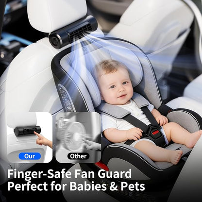 Socool 10000mAh Portable Car Fan Rechargeable Battery Powered, 4-Speed Car Seat Fans for Baby Kids Backseat Cooling, Mini Rear Headrest Neck Fan 70° Tilt Adjustment for RV Truck Van Travel - Image 7