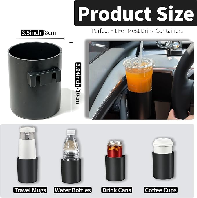 Car Door Cup Holder for Tesla Model 3 2017-2023 & Model Y 2020-2024, 2PCS | 2 in 1 Door Drink Cup Holder Expander for coffee Travel mug water bottle and Storage for Small Dry Waste - Image 6