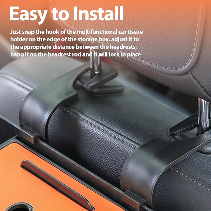 ZenChef Three-in-one Car Organizers and Storage, 2025 New Multi-function Car Tissue Holder, Multi-function Backseat Car Organizer with Cup Holder, Tissue Box, Hook (orange) - Image 5