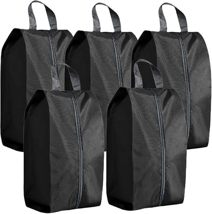 5Pcs XL Travel Shoe Bags Portable Travel Gifts Shoe Organizer with Zipper Closure, Waterproof Nylon Shoe Storage Organizer with Handle Travel Bags For Men and Women, Black by ASANMEYO