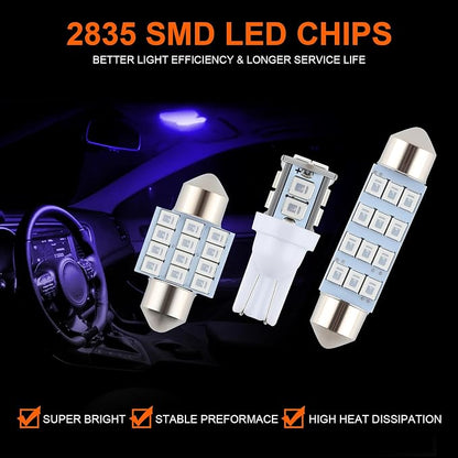 iFunyLED 24 Pieces Dome Light LED Car Interior Bulb Kit Set 194 T10 DE3175 578 31mm 42mm Bulbs Interior Replacement Lights for Car Map License Plate Door Side Marker Cornering Trunk Light - Blue - Image 5