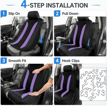 4 PCS Cooling Car Seat Covers, Breathable Auto Driver Seats Protective Cover with Hooks, Comfortable Anti-Slip Front Seats Cover Interior Accessories for Car Truck SUV (Purple) - Image 3