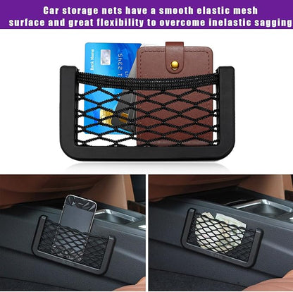 Dickno 2 PCS Car Pocket Phone Net, Universal Seat Side Storage Net Bag with Double Sided Tape, Automotive Frame Storage Net Pocket, Vehicle Interior Organizer for Phone Purse Bag - Image 4