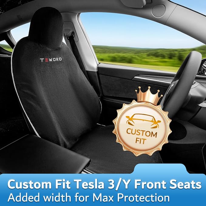 Premium Microfiber Towel Tesla Model Y Juniper/3 Seat Cover, Waterproof | Sweatproof | Machine Washable | Non-Slip, Seat Protector for Tesla Model 3/Y 2016-2026 Interior Accessories - (2Pack, Black) - Image 4