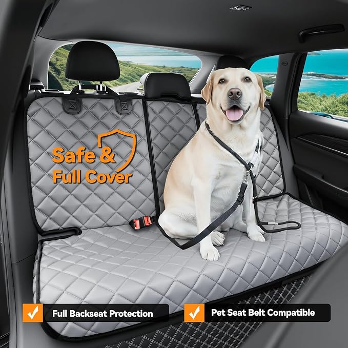 Dog Car Seat Cover for Back Seat,Leather Back Seat Cove,Stnd | Grey,PU,Waterproof,Nonslip,Anti-Scratch,Rear Dog Seat Covers Fit Middle Armrest for Most Vehicles,SUVs,Small Trucks - Image 4