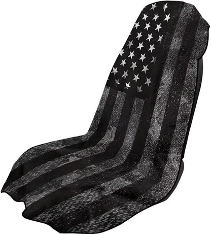 SEANATIVE Car Seat Towel Cover for Front Seats, Sweat-Absorbent Bucket Seat Cover for Gym, Running, Swimming, Beach and Hiking, Universal Fit for Cars, Trucks, SUVs, Black US Flag Print by SEANATIVE