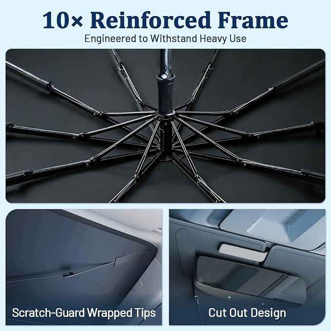 [2026 Upgraded] Windshield Sun Shade Umbrella(Small-55 L x 31" W) | Front Window Sunshade with Thermo Shield Fabric, Foldable Car Sun Visor for Heat Reduction and Interior Protection - Image 5