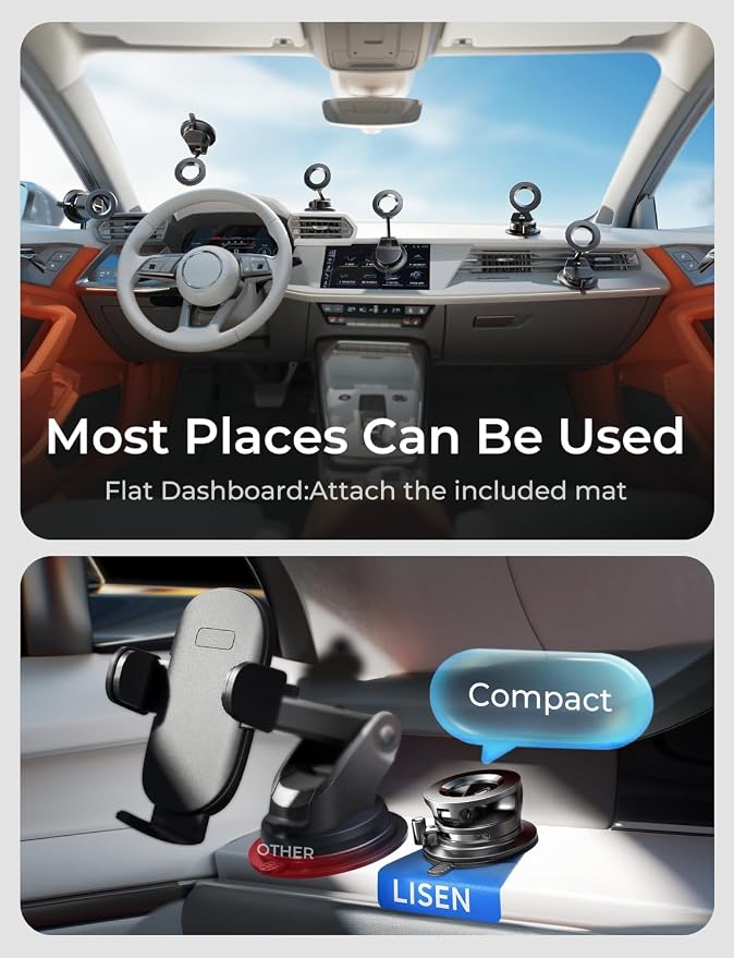LISEN 2 Pack for Magsafe Car Mount, Magnetic Phone Holder for Car, Strong Magnetic Car Phone Mount, 89 LBS Suction Phone Mount Vacuum, Dashboard Gifts Phone Holders for Your Car Mount for iPhone 17 | 2400gf Strong Magnetic Power, 360° Adjustable Dashbo... - Image 3