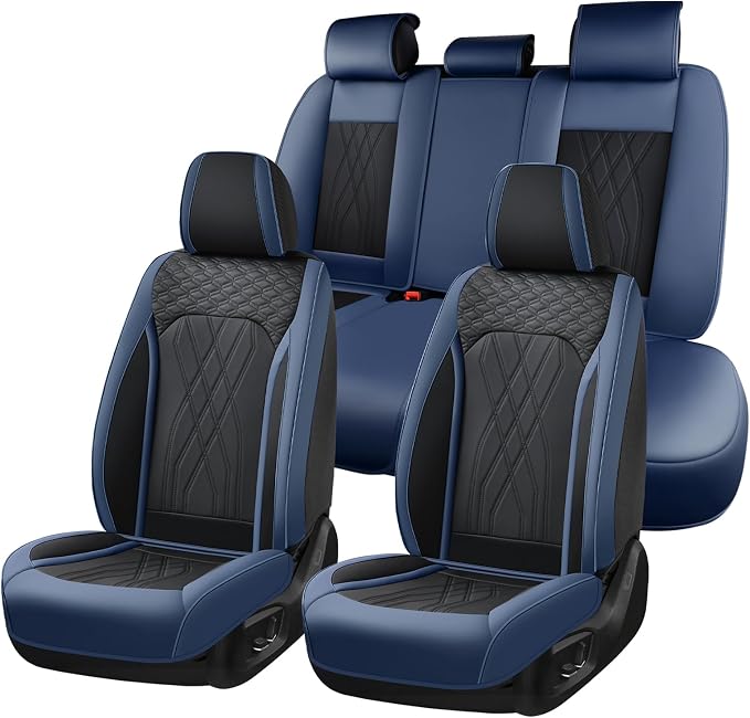 FLORICH Leather Front Car Seat Covers Waterproof Durable Front Seat Protector for Cars Luxury Breathable Vehicle Seat Cover Interior Decoration Universal Fit for Most Car Truck SUV, Blue&Black - Image 9