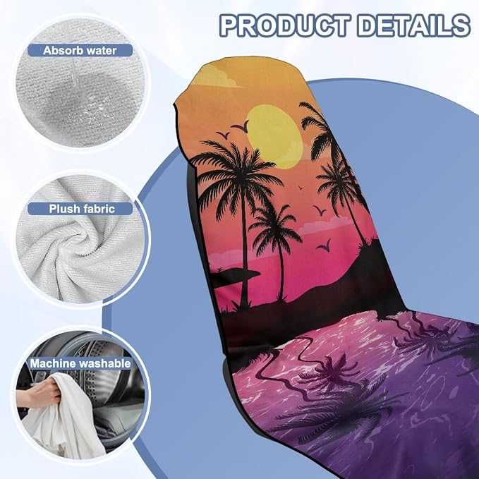 Sunset Palm Trees Car Towel Seat Cover Soft Breathable Car Seat Cover Protector with Storage Bag Easy to Installation Fits for SUV Vehicle Sedan Truck - Image 6