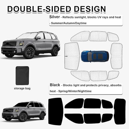 KMF 8pcs Thicken Sun Shades for KIA Telluride 2020-2025 2026 Accessories,Custom Fit Windshield Sunshade Full Car Window Covers for Side Rear, UV Block and Blackout Privacy for Camping Outdoor - Image 4