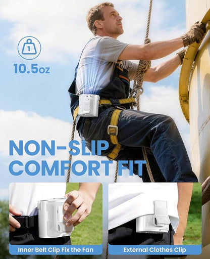 Portable Waist Fan with Ice Cooling, 4-in-1 Clip-On Fan for Car/Shirt/Belt, 16000RPM Strong Airflow, 12H Runtime, 100 Speed Settings, Wearable Fan for Outdoor Work Camping Travel White - Image 7