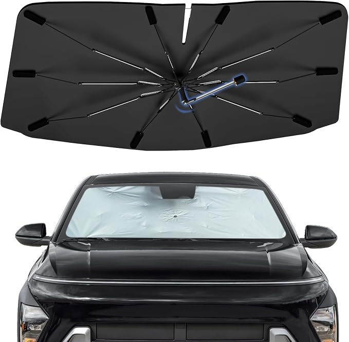 Windshield Sun Shade Umbrella for Hyundai Kona 2024-2026 Front Window | Foldable Car Sunshade, 360 Rotation Automotive Interior UV Protection for Outdoor Parking by Bocvam