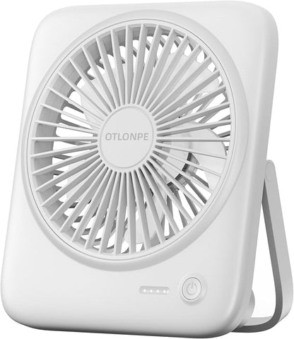 Otlonpe Personal Portable Desk Fan, 4000mAh Small Rechargeable Portable Fan Battery Operated & USB Powered for Travel Sleeping Bedroom Office Home Table, Cordless, Quiet, 4-Speed, 6.5 Inch (White) by OTLONPE