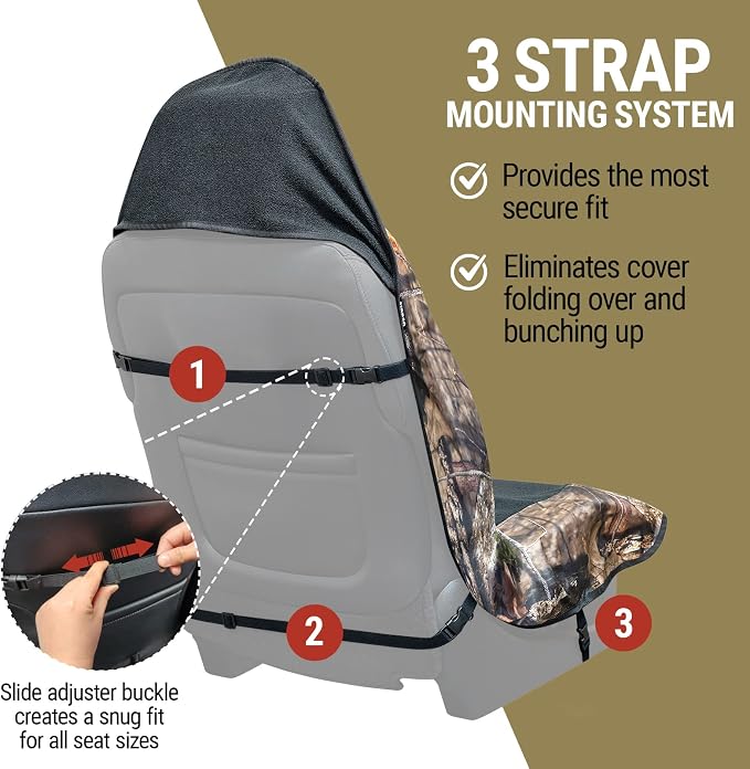 Season Guard Mossy Oak Camo Car Seat Cover Towel Protector; Great for After Gym Workouts, Dogs, Kids, and Outdoor Activities; Universal Fit for Cars SUVs MiniVans Trucks, EZ fit, Non Slip Grip, 2pc - Image 4