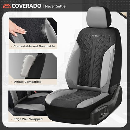 Coverado Automotive Seat Covers Full Set, Luxury Car Seat Covers, Leather Seat Covers, Mesh Design, Black Driver Seat Protectors, Universal Fit for SUVs, Trucks, Sedans - Image 3