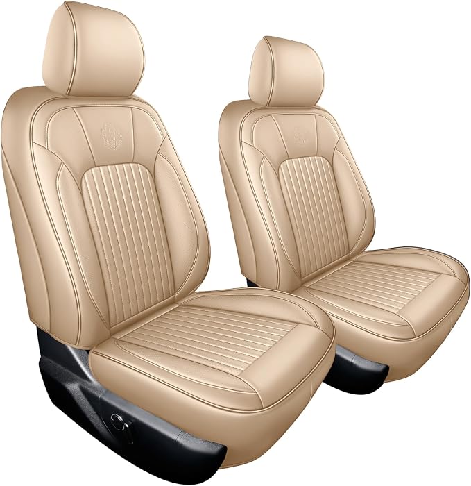 MINGBRON F150 Front Seat Covers, 360° Full Coverage Leather Car Seat Protector Fit for Ford F150 2009-2026&F250 F350 F450 2017-2025 All Cab XL XLT Lariat King Ranch Platinum (Front Pair/Beige) - Image 2