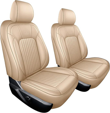MINGBRON F150 Front Seat Covers, 360° Full Coverage Leather Car Seat Protector Fit for Ford F150 2009-2026&F250 F350 F450 2017-2025 All Cab XL XLT Lariat King Ranch Platinum (Front Pair/Beige) - Image 2