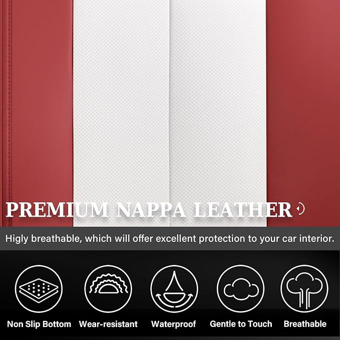 Coverado Leather Rear Seat Covers for Cars, Faux Leather Car Seat Covers Backseat, Waterproof Back Seat Cover for Dogs, Universal Automotive Seat Covers Backseat Seat Cushion Protector, Red&White - Image 3