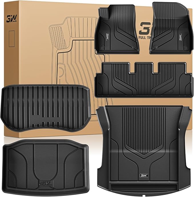 3W Floor Mats and Trunk Mat for Tesla Model 3 2021-2023 | Full Set All-Weather TPE Floor Liner, Custom Fit Model 3 Accessories, Black, Over 10 Years Lifespan by 3W