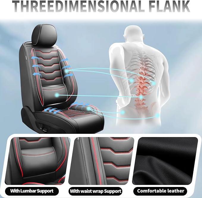 Fit Titan Car Seat Covers Premium Leather for Nissan Titan 2009-2023 2024. Waterproof， Breathable, Scratch-Resistant & All-Weather Seat Cushion Protector（2 Front Seats,Red Line Black - Image 6