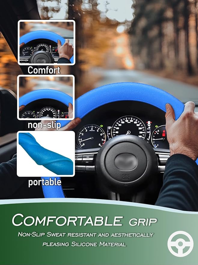 LRITER Car Steering Wheel Cover, Non-Slip Silicone Material, Blue | Multiple Color Choices, Universal Auto Parts Steering Wheel Cover, Suitable for Most Cars - Image 2