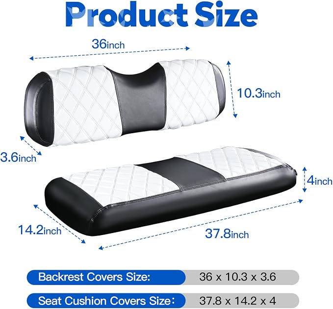 NOKINS Golf Cart Seat Covers Fits Aftermarket Standard Rear Seat Cushion | Fit for Club Car Precedent/DS/EZGO RXV/TXT/Yamaha Drive, No Stapler, Multiple Colors&Breathable (White&Black) - Image 5
