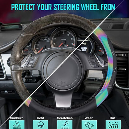 CAR PASS Line Rider Microfiber Leather Sporty 14.5-15 inch Steering Wheel Cover Universal Fits for 95% Truck,SUV,Cars, Anti-Slip Safety Comfortable Design (Black Reflective) - Image 5