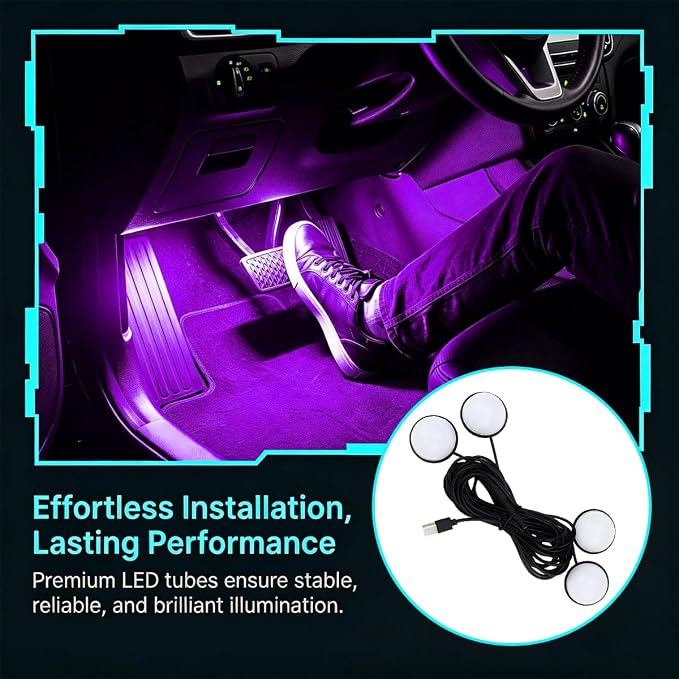 Car Interior LED Light, 4-in-1 USB Port Vehicle Under Dash Ambient Neon Lighting Decoration, Automotive Inside Foot Well Atmosphere Lamp, Universal Fit (Pink) - Image 6