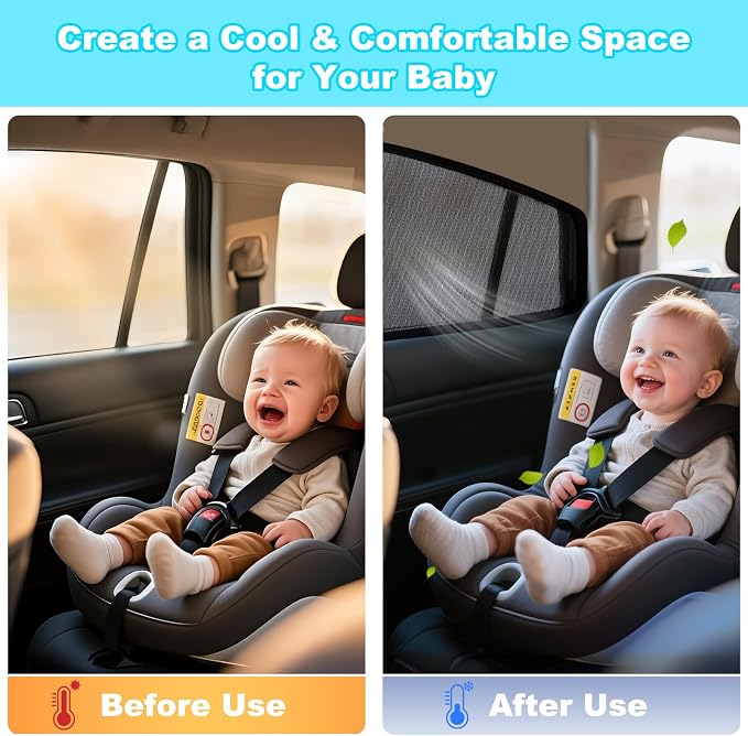 XCBYT 2019-2024 Corolla Sedan Window Shades, 4-Pack Privacy Cooling Mesh | Breathable & blocks heat for camping & baby sleeping.Front shades are partial for rearview mirror. Wait 24h for clips to set - Image 3