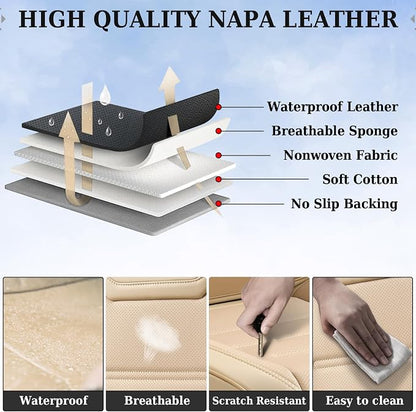 Coverado Car Seat Covers Full Set, Waterproof Car Seat Protector, Leather Seat Cushion, Universal Car Interior Covers Seat Protectors for Most Cars Beige - Image 5