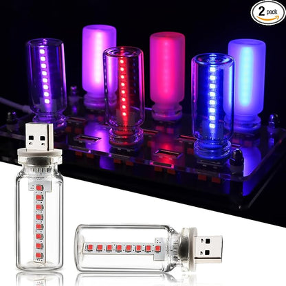 2PCS USB Lights for Car, Retro LED Car Interior Lamp Ambient Lighting, Universal USB Plug Lights for Cars, bedrooms, Camping, Parties, Clear Glass Bottle Decorative Night Light, Red Light by GSOWO