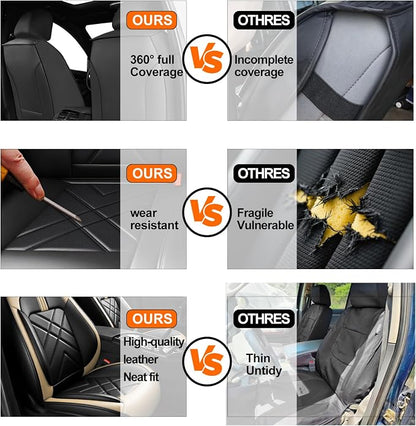 Forte Car Seat Covers Fit for Kia Forte 2010-2024, Premium Full Coverage Leather Automotive Seat Protectors, All Seasons Waterproof Breathable, Airbag Compatible, Front Seats, Black Beige - Image 5