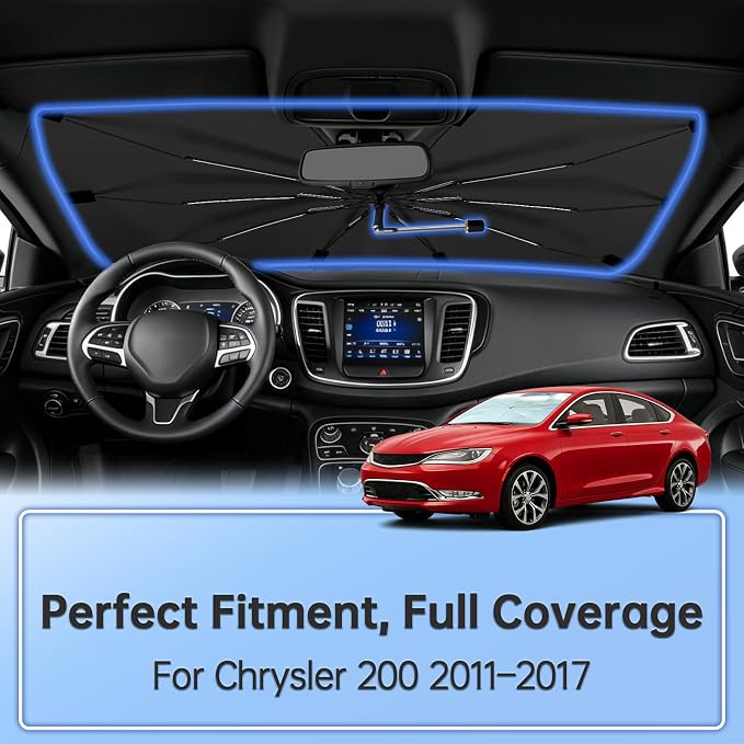 Windshield Sun Shade Umbrella for Chrysler 200 2011–2017 Car Front Window | Double Layer Sunshade for Front Windshield for 200,Aotmotive UV Protection Sun Blocker & Heat Shield - Image 2