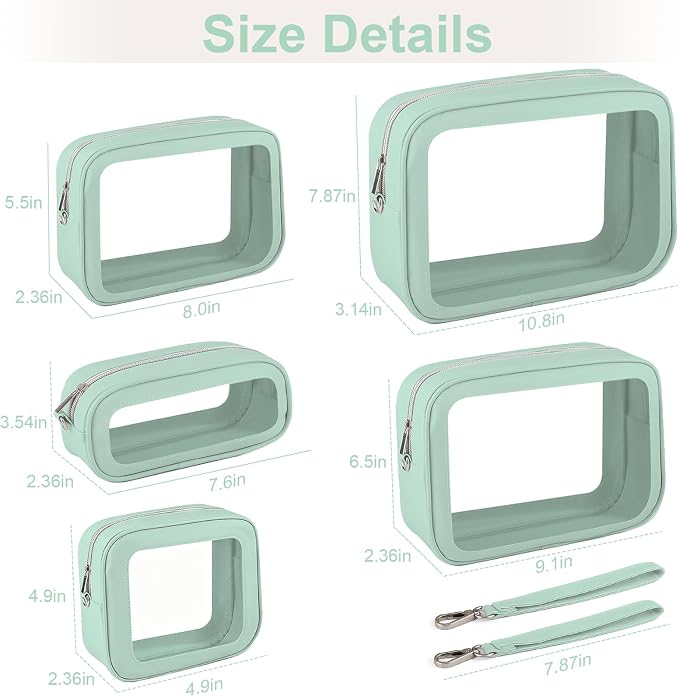 5PCS Clear Makeup Bags with Handles, TSA Approved Toiletry Bags, Diaper Bag Organizer Pouch, TPU Car Storage Organizer with Zippers, Waterproof Travel Organizer Bag for Women - Image 3