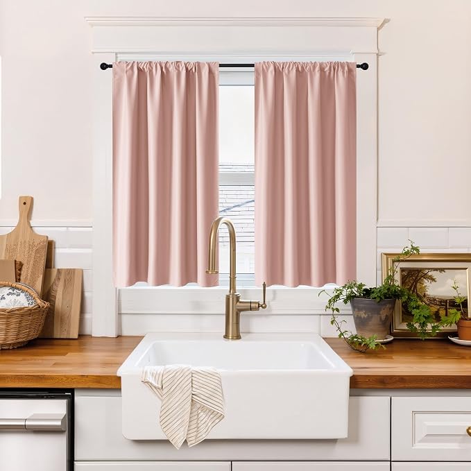 RYB HOME 100% Blackout Short Curtains for Small Window, Thermal Insulated | Total Room Darkening, Noise Reducing, Curtains for Basement Bathroom RV Cars, W29 x L36, Peach Pink, 2 Panels by RYBHOME