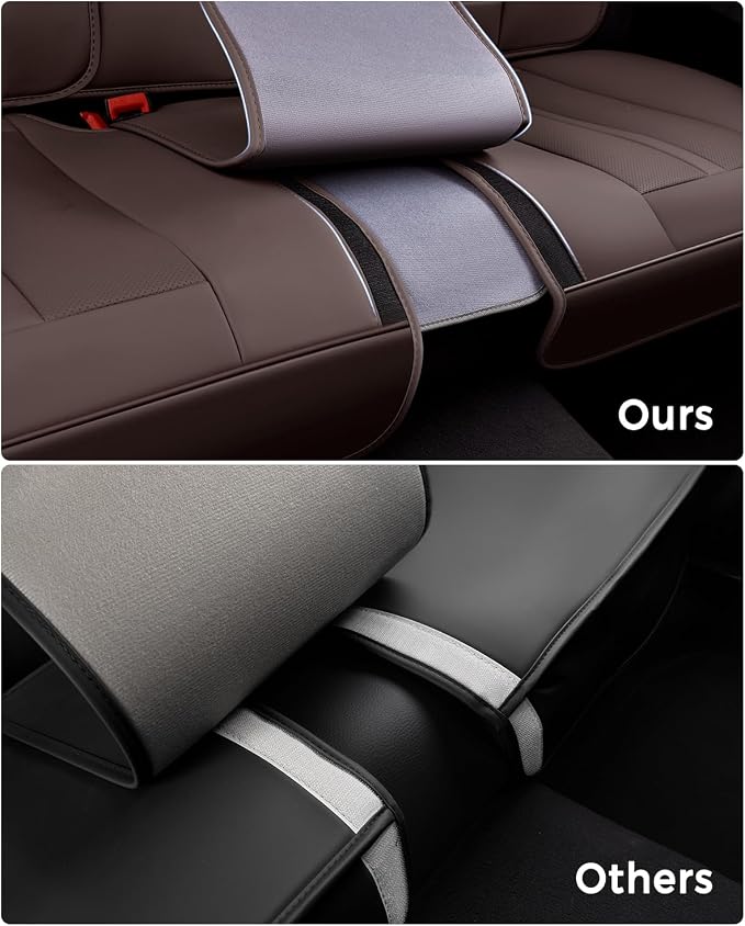 Huidasource Coffee Back Seat Cover Luxury Nappa Leather, Rear Seat Cover with Velcro Adjustable, Ventilation Holes, Child Seats, Seat Covers Waterproof Universal Fit for Most Cars SUV Trucks, Coffee - Image 3