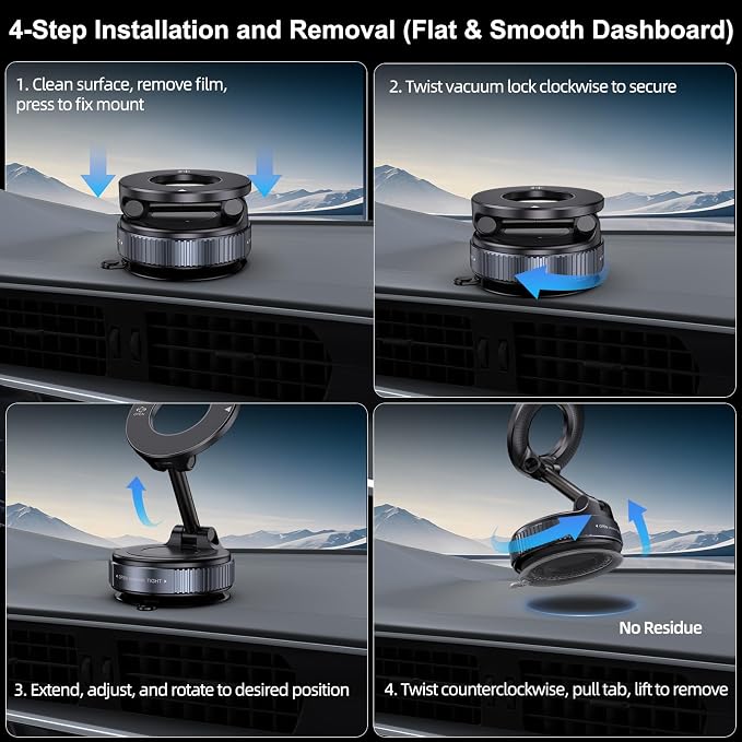 Jikasho Magnetic Phone Holder for Car, Suction Cup Phone Mount for Magsafe | 360° Adjustable Vacuum Car Phone Mount, Hands-Free Phone Holders for Your Car for iPhone 17 Pro Max 16 15 14 13 12 Air Plus - Image 7