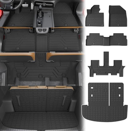 Floor Mats for 2020-2025 Kia Telluride 7&8 Seats (NOT for 2027) | Trunk Mat Cargo Mat Cargo Liner TPE All Weather Back Seat Cover 2024 Telluride Accessories by Thinzyou