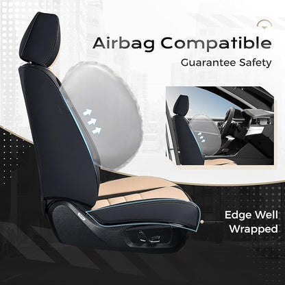 Coverado Car Seat Covers Full Set, Nappa Leather Seat Covers for Cars, Car Seat Protector Car Seat Cushion, Front and Back Seat Protectors Cushions Universal Fit for Most Cars Vehicles(Black&Beige) - Image 5
