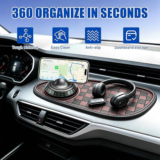 Multifunctional Car Anti-Slip Mat, 360° Rotatable Car Anti Slip Mat Phone Holder, Universal Dashboard Pad with Temporary Parking Number, Dashboard Accessories for Sunglass Chapstick (Black Brown) - Image 2