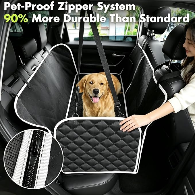 Meolsaek Dog Car Seat Cover, Mesh Window Hammock Back Seat Cover for Dogs | 1680D Oxford fabric, TPU waterproof, 3D anti-slip grip design car seat cover for back seat as hammock reducing worries - Image 3