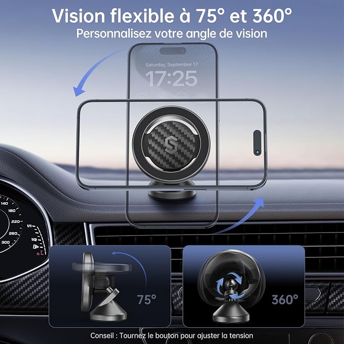 SYNCWIRE MagSafe Car Mount - Flexible Rotation Magnetic Phone Holder for Dash, Strong Magnets, Universal Compatible iPhone, Samsung, Pixel - MagSafe Car Accessories | 360° Rotating Strong Magnet Phone Mount with 3M VHB Adhesive, Compatible with iPhone ... - Image 4