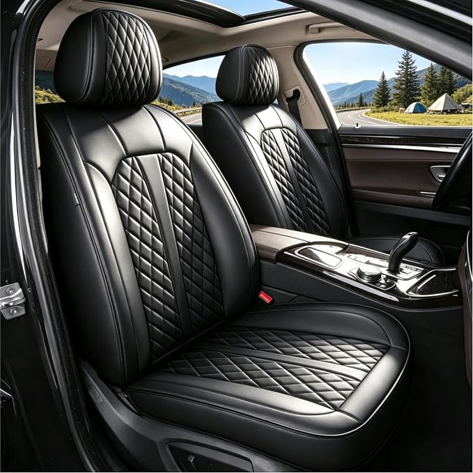 IKABEVEM Car Seat Covers Fit for Toyota Highlander 2007-2025 2026 Full Set | Waterproof Faux Leather, Airbag Compatible, Easy Install & Wipe Car Seat Protector,5 Seats Covers Fit for Highlander, Black by IKABEVEM