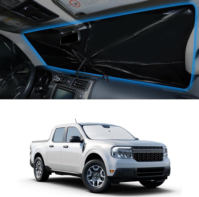 Windshield Sun Shade Umbrella for 2022-2026 Ford Maverick | Full covered for windshield, Block UV Rays, Heat Reduction, Easy to install, Durable & Fold Up Small by YYCKE
