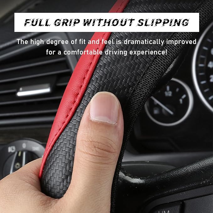 povtii Car Steering Wheel Cover, 15 Inch Leather Breathable Auto Steering Wheel Protector, Comfortable Non-Slip Vehicle Steering Wheel Covers, Universal Car Accessories (Coffee, with Lining) - Image 3