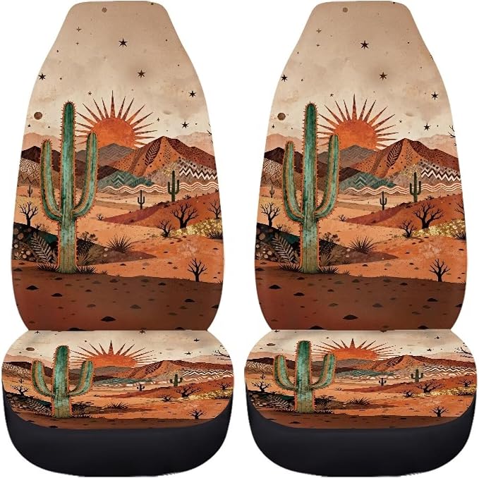 Desert Cactus Car Front Seat Covers Arizona State Car Seat Covers Full Set of 2 Stretch Polyester Fabric Cover Automotive Interior Seats Covers for Most Cars SUV Sedans - Image 2